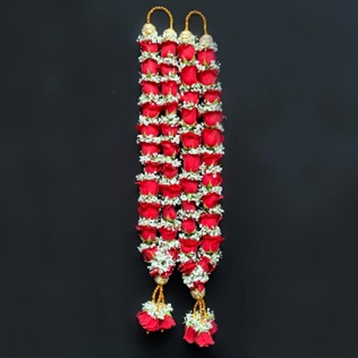 Red Whole Rose Garland - Indian wedding garland handcrafted in Plainfield, Illinois