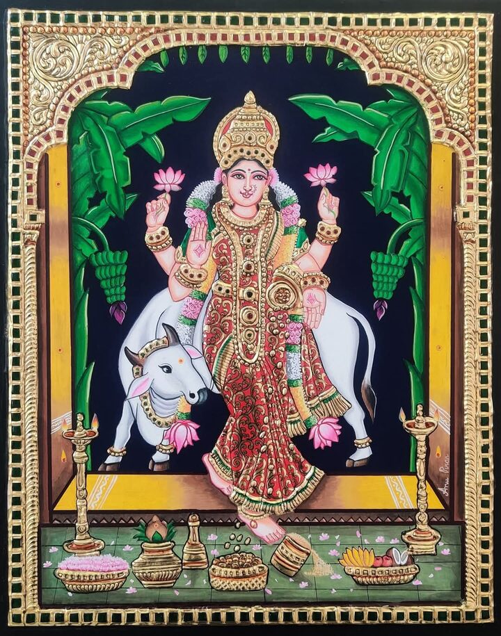 Goddess Maha Gowri - authentic Tanjore painting, ships across the USA