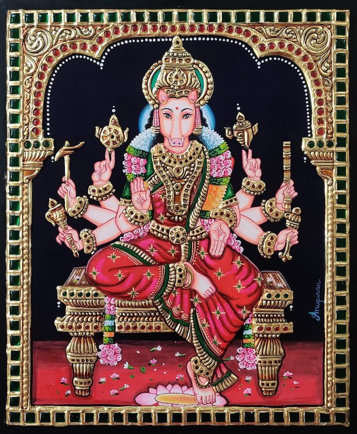 Goddess Vaaraahi - authentic Tanjore painting, ships across the USA