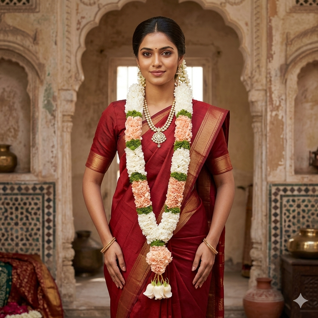 Peach Carnation & Rose - Indian wedding garland handcrafted in Plainfield, Illinois
